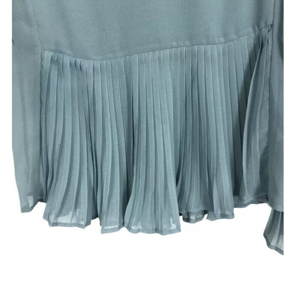 ASOS Pleated Blouse Turquoise Blue / Green Top Peplum Hem Semi Sheer Flared Sz 2 - Picture 5 of 12